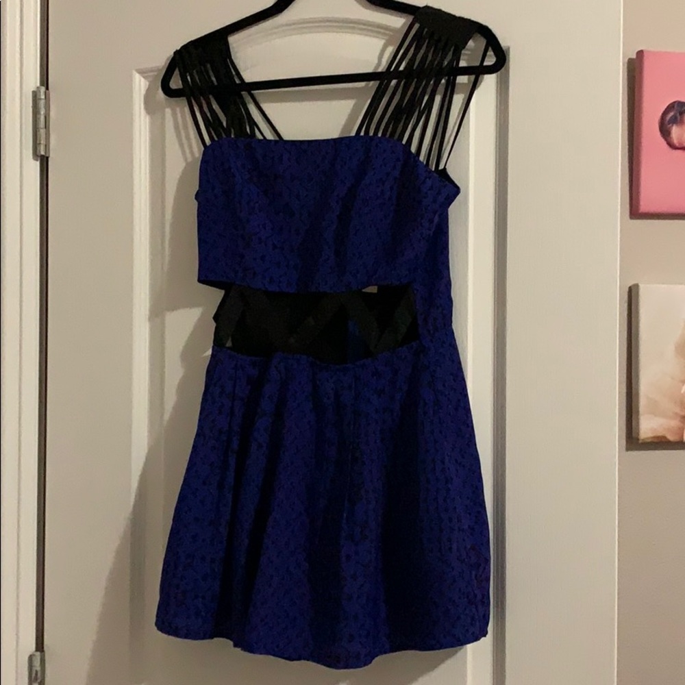 Medium blue and black aztec print romper